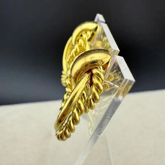 Vintage Gold Tone Hoop Rope Twist Dangle Earrings Signed OS 964 - Picture 2 of 7